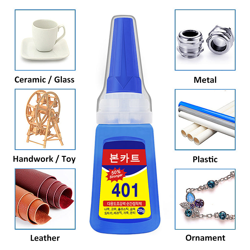 100 PCS Super Glue Dries Instantly, 401 Strong Instant Adhesive Bond Transparent All-Purpose Universal for Plastic Wood Metal Rubber Leather Manicure DIY Crafts（20g/0.7oz）
